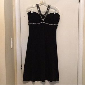 Little black dress with rhinestone halter. Size 16